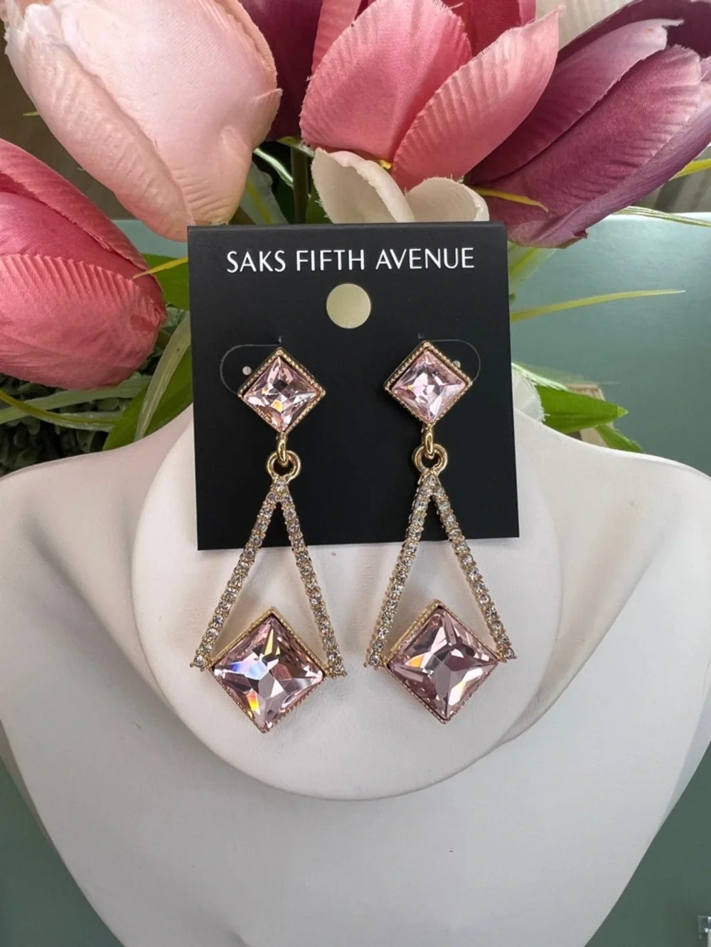 Saks Fifth Avenue Gold/Pink Diamond Shape Earrings - Picture 2 of 7